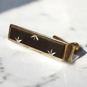 Vintage Two Tone Atomic Tie Bar Mens Gold/Silver Tone Floral Tie Clip